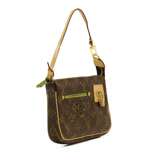 Louis Vuitton Monogram Perforated Pochette Shoulder Bag in Brown / Green /  Gold