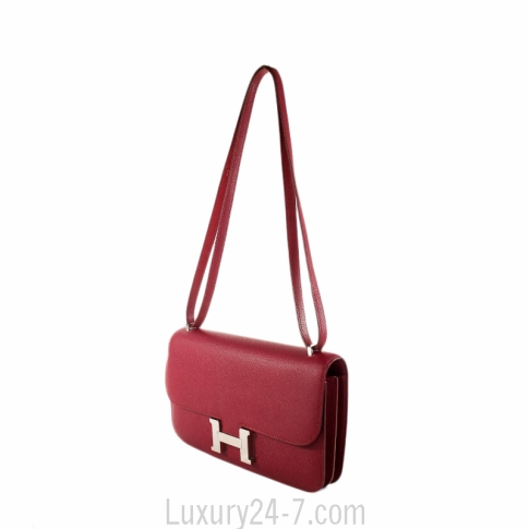 Hermes Feu Epsom Leather Double Gusset Constance Elan Bag with, Lot #56077