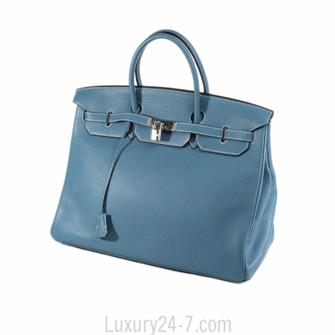 Hermes 40cm Blue Jean Clemence Leather Birkin Bag with Palladium, Lot  #58166