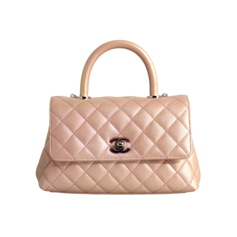 Chanel Iridescent Pink Caviar Quilted Small Coco Handle Flap at