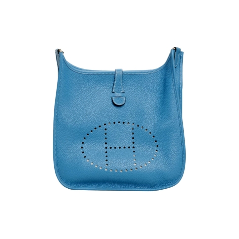 Hermès Evelyne III GM in Blue Jean Clemence Leather and Felt