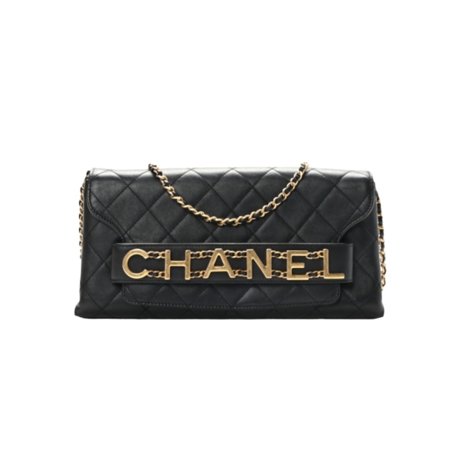 Chanel Black Calfskin Quilted Enchained Clutch on Chain Bag