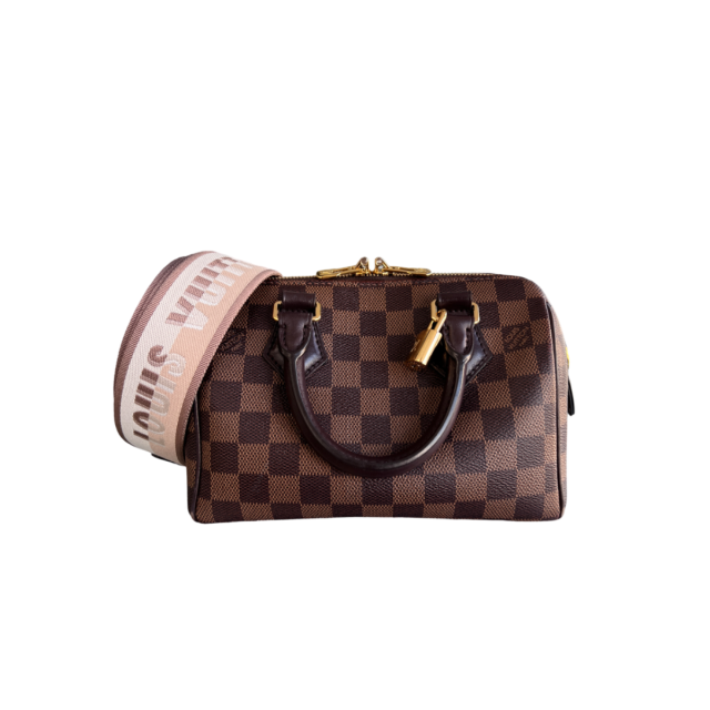 Louis Vuitton Damier Ebene Speedy Bandoulière 20 w Beige Textile Strap