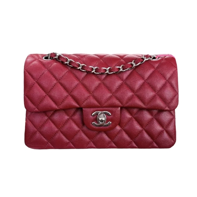 Chanel Red Quilted Caviar Leather Small Double Flap Bag