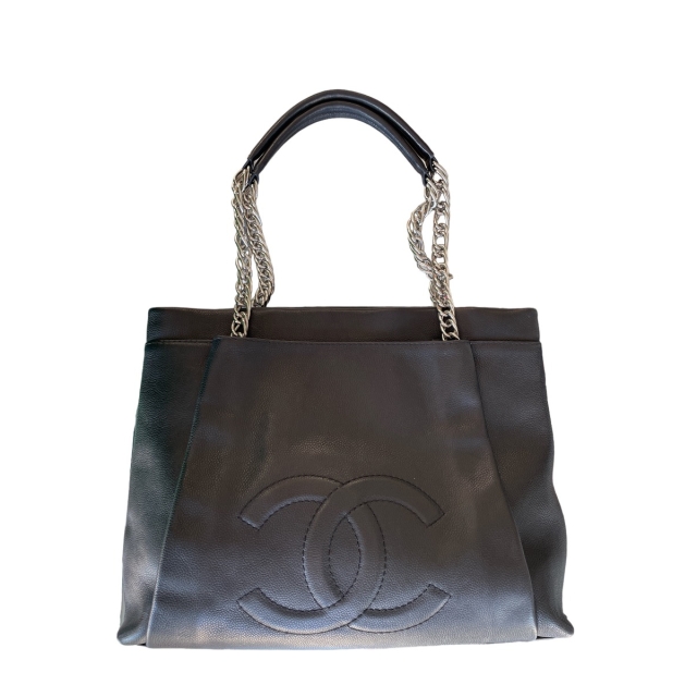 Chanel Black Caviar Large CC Tuck Tote 