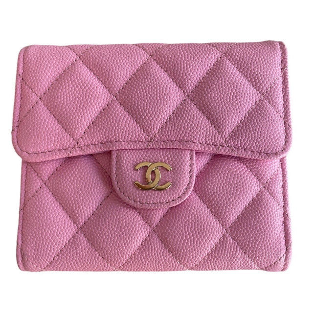 Chanel Pink Quilted Caviar Leather Wallet