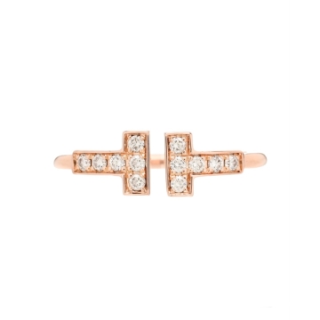 Tiffany & Co 18K Rose Gold and Diamond T Wire Ring Size 4