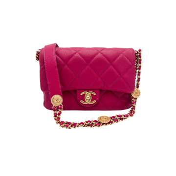 Chanel Fuchsia Caviar Twist Your Buttons Small Single Flap Bag