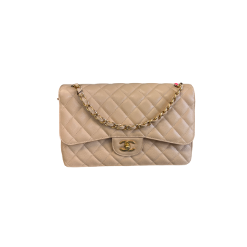 Chanel Beige Caviar Jumbo Double Flap with Gold Tone Hardware