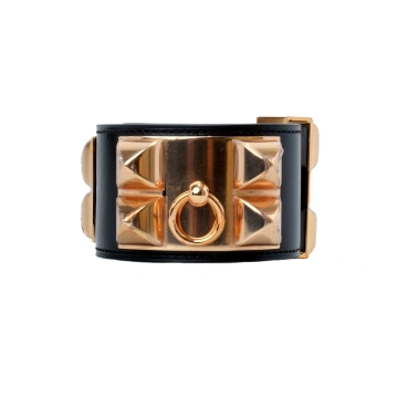  Hermès Noir Calfskin Collier de Chien Rose Gold Hardware