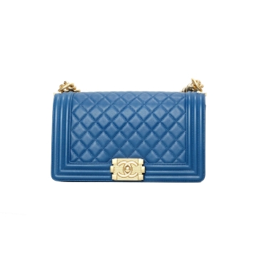 Chanel Blue Quilted Lambskin Medium Boy Bag