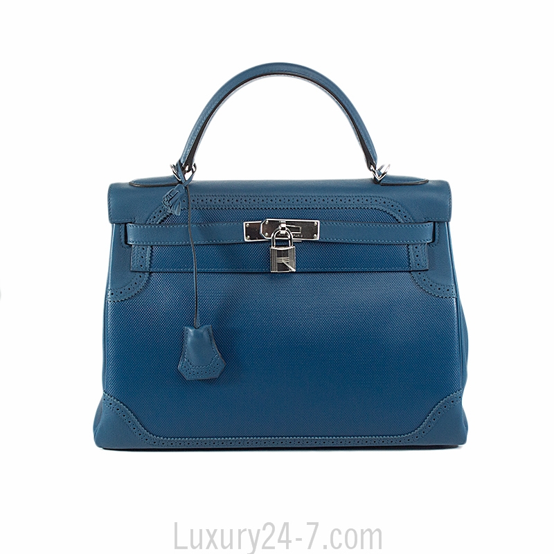 Hermes Limited Edition Blue de Galice Grain d'H & Swift Leather ...