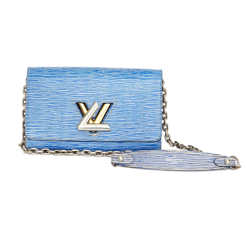 Louis Vuitton Brown, Pattern Print Veau Satin Monogram Twist Wallet on Chain